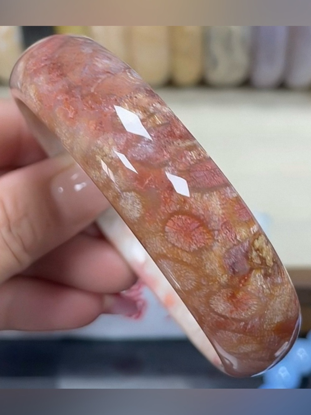Size 60.3 Coral Jade Floral Bangle